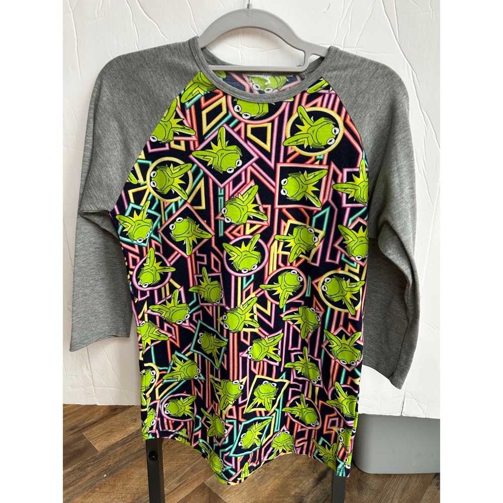 Disney Kermit the Frog Neon Raglan Shirt Kids Size L 10/12 Muppets Baseball Tee